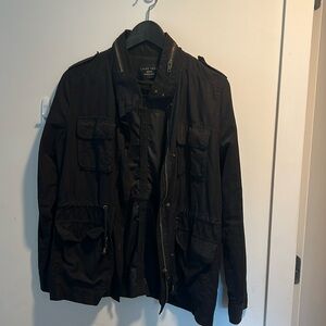 Black jacket with drawstring waist
